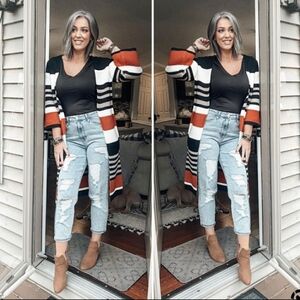 Pink Lily Orange & Black Striped Long Cardigan